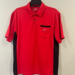 Nike Golf Polo Shirt  Mens Medium  Dri-Fit Tour Performance Red Black Swoosh